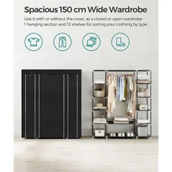 Songmics Draagbare kledingkast, opvouwbare kast, 150x45x175 cm, zwart Sale