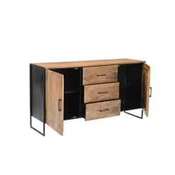 Livingfurn Dressoir Naturel Mangohout - Metaal - 150x40x80cm - Elin Clearance