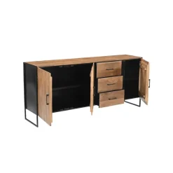 Livingfurn Dressoir Naturel Mangohout - Metaal - 180x40x80cm - Elin New