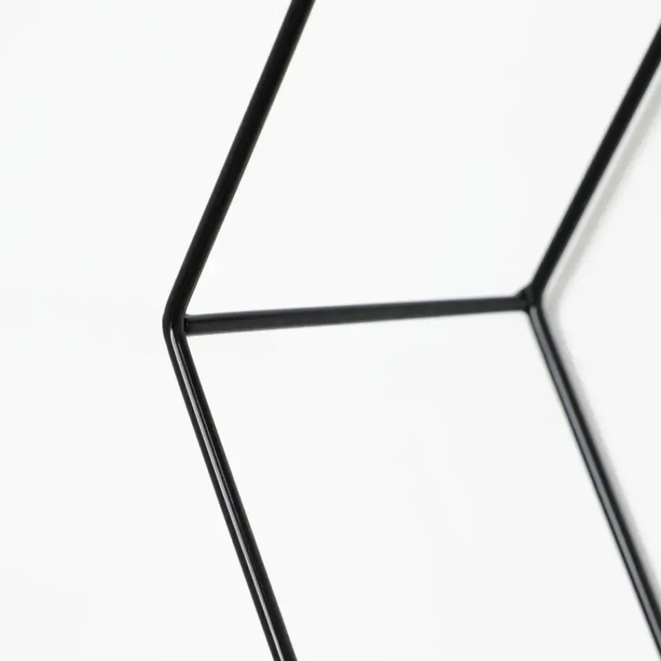 IVOL Driedubbel zeshoekig metalen wandrek met 3 houten plankjes - 40,5x41 cm - Zwart