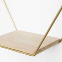 IVOL Dubbel zeshoekig metalen wandrek met 2 houten plankjes - 30,5x41 cm - Goud Discount