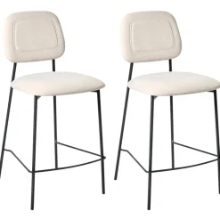 Leen Bakker DUETTE - Barkruk set van 2 - Lichtbeige - Fluweel Clearance