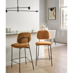 Leen Bakker DUETTE - Barkruk set van 2 - Goudbruin - Fluweel Online