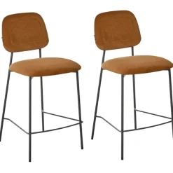 Leen Bakker DUETTE - Barkruk set van 2 - Goudbruin - Fluweel Online