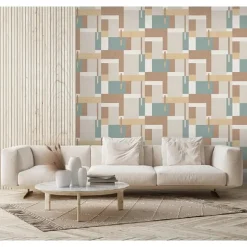 Dutch Wallcoverings - Arty Blocks grijs/beige/blauwgroen -0,53x10,05m Hot