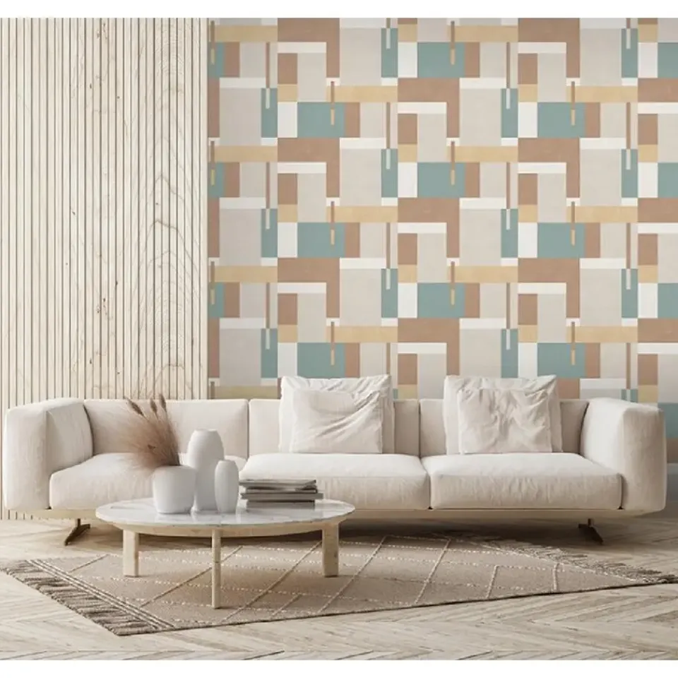 Dutch Wallcoverings - Arty Blocks grijs/beige/blauwgroen -0,53x10,05m Hot