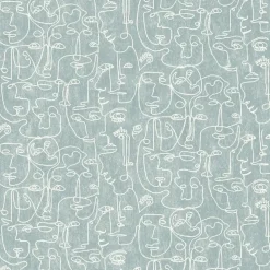 Dutch Wallcoverings - Arty Faces blauwgroen/wit - 0,53x10,05m Hot