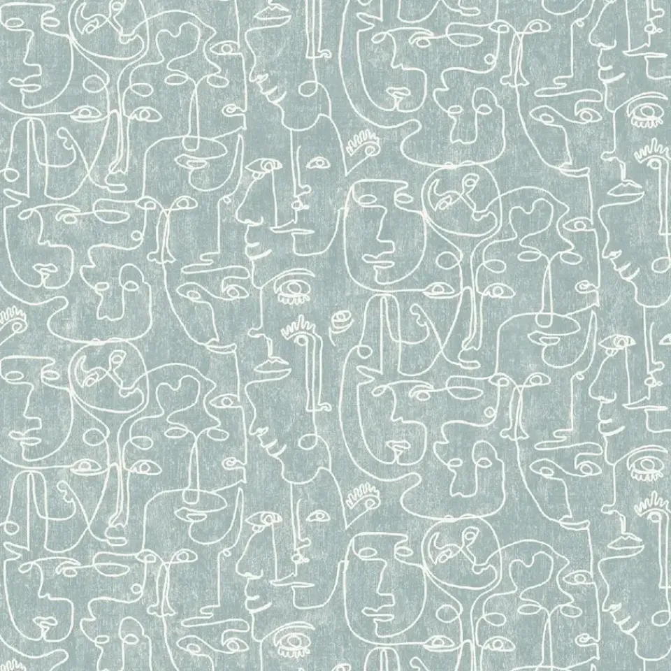 Dutch Wallcoverings - Arty Faces blauwgroen/wit - 0,53x10,05m Hot