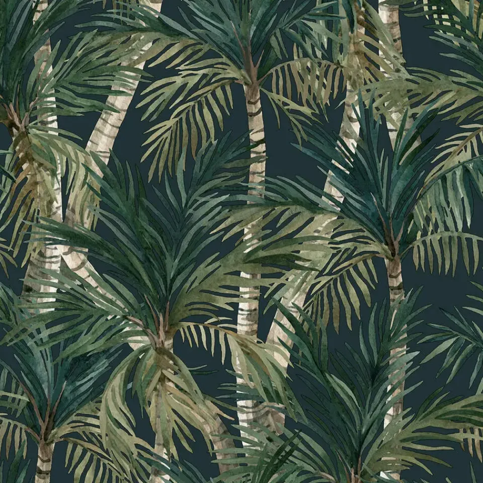 Dutch Wallcoverings - Eden palmbomen zwart/groen - 0,53x10,05m Discount