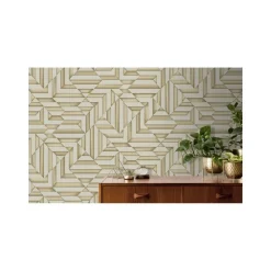 Dutch Wallcoverings - Galactik ruit/streep beige/goud - 0,53x10,05m New