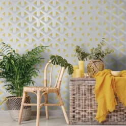 Dutch Wallcoverings - Indulgence Trident geo grey/yellow -0,53x10,05m New