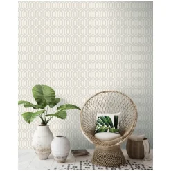 Dutch Wallcoverings - Myriad Kerala Trellis wit/zilver - 0,53x10,05m Clearance