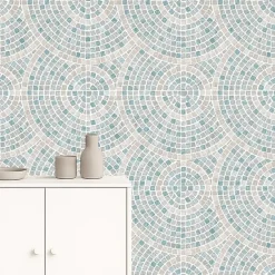 Dutch Wallcoverings Vliesbehang Artifice mozaïc tegel - grijs/petrol - 10mx53cm Sale