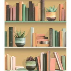 Dutch Wallcoverings Vliesbehang Artifice boeken/planken - geel - 10,05m x 53cm Sale