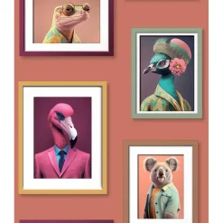 Dutch Wallcoverings Vliesbehang Artifice lijstjes met dieren - terra - 10mx53cm Clearance