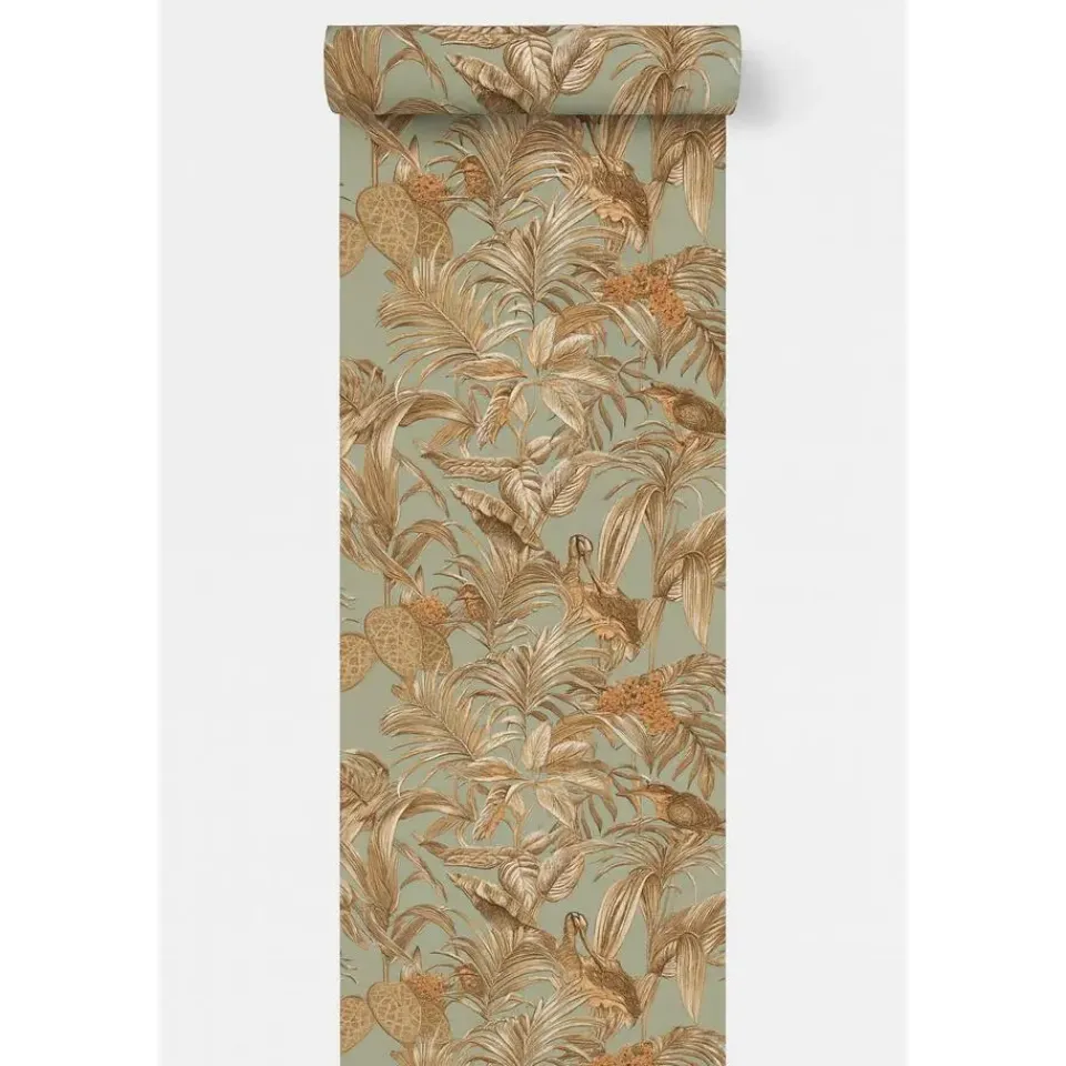 Dutch Wallcoverings Vliesbehang Wallstitch bird of paradise - groen - 10m x 53cm New