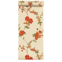 Dutch Wallcoverings Vliesbehang Fabric Touch flower - rood - 10,05m x 53cm Outlet