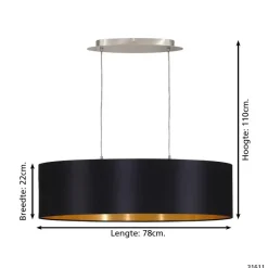 EDI light Maserlo-Hanglamp-2Lichts-78cm- Zwart,Goud Clearance