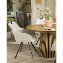 Leen Bakker Eetkamerstoel Jesse met armleuning - bouclé - zand Hot