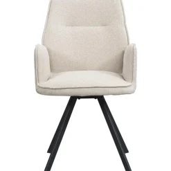 Leen Bakker Eetkamerstoel Raffy met armleuning - stof - beige Outlet