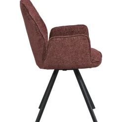 Leen Bakker Eetkamerstoel Raffy met armleuning - stof - wijnrood Outlet