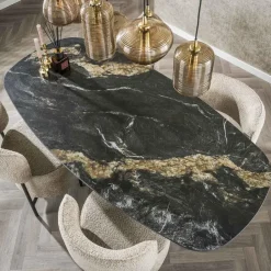 Giga Living Eettafel - Deens Ovaal 180cm - Zwart Keramiek - Ceramic Fossil Online