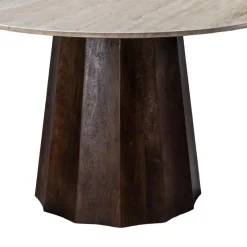 Giga Meubel Eettafel Ø120cm - Wit Travertin Blad - Bruin Onderstel Online