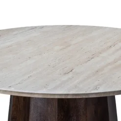 Giga Meubel Eettafel Ø120cm - Wit Travertin Blad - Bruin Onderstel Online