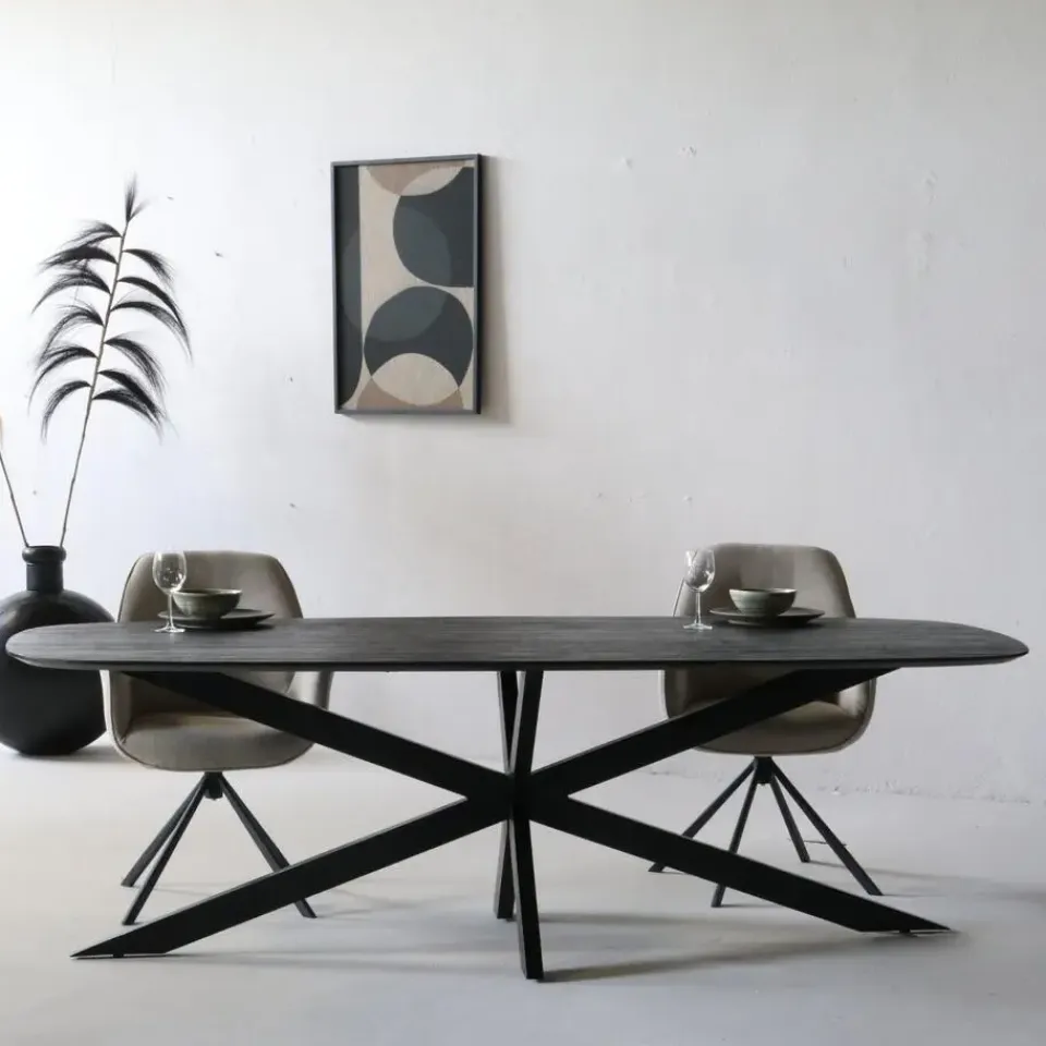 Giga Meubel Eettafel Deens Ovaal - Zwart - Mangohout - 240 cm - Tafel Jordan Sale