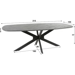 Giga Living Eettafel Deens Ovaal 215cm - Zwart Marmerlook - 6-8 Personen