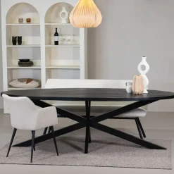 Giga Meubel Eettafel Ovaal 220cm - Mangohout Zwart - Matrix-Poot - Mansour Discount