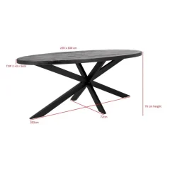 Giga Meubel Eettafel Ovaal 220cm - Mangohout Zwart - Matrix-Poot - Mansour Discount