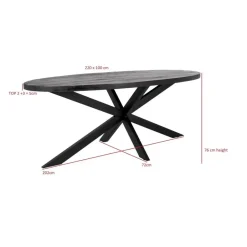 Giga Meubel Eettafel Ovaal 220cm - Mangohout Zwart - Matrix-Poot - Mansour Discount