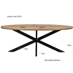 Livingfurn Eettafel Ovaal 240cm - Naturel Mangohout - Jesper Hot