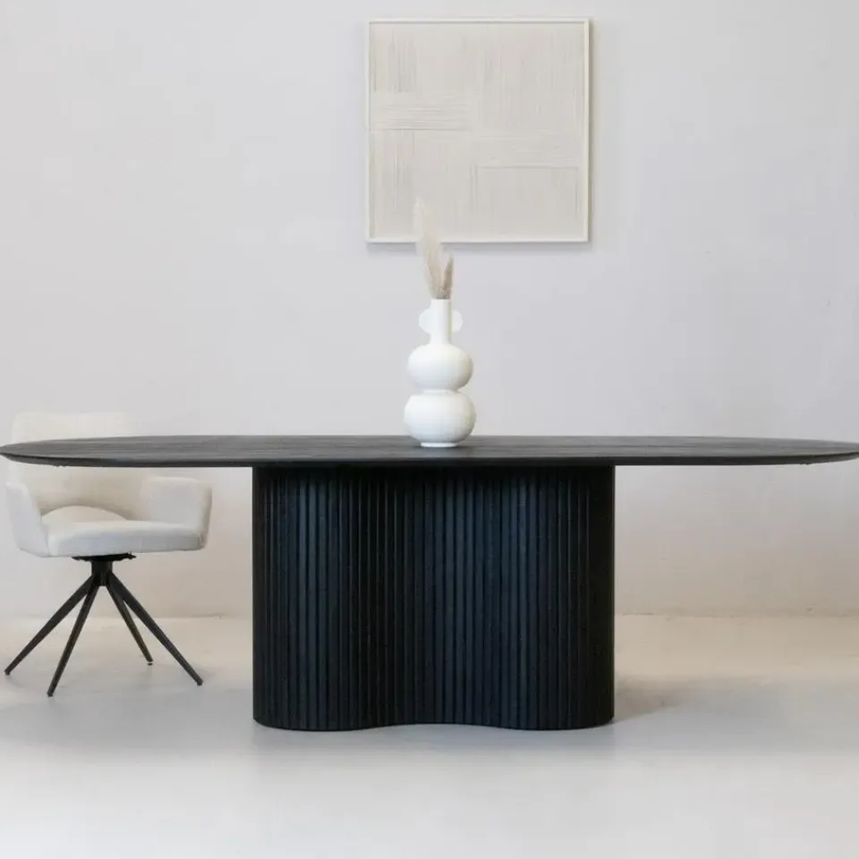 Giga Meubel Eettafel Ovaal 300cm - Zwart - Hout - Eettafel Ava Discount