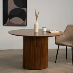 Giga Meubel Eettafel Rond Ø120cm - Bruin Mangohout - Jaime