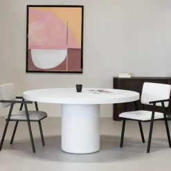 Giga Meubel Eettafel Rond 120cm - Wit Eco Composiet - Betonlook - Eden Outlet