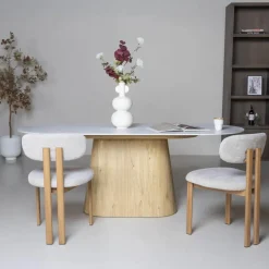 Giga Meubel Eettafel Wit Keramiek/Naturel - 200x90x75cm - Madia Best
