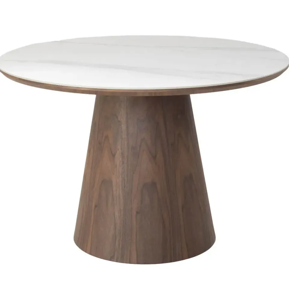 Giga Meubel Eettafel Wit Keramiek/Walnoot - Ø115x77cm - Alba Best