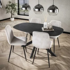 Giga Living Eettafel Zwart Marmerlook - 150x90x76cm - Deens Ovaal Best