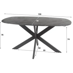 Giga Living Eettafel Zwart Marmerlook - 150x90x76cm - Deens Ovaal Best