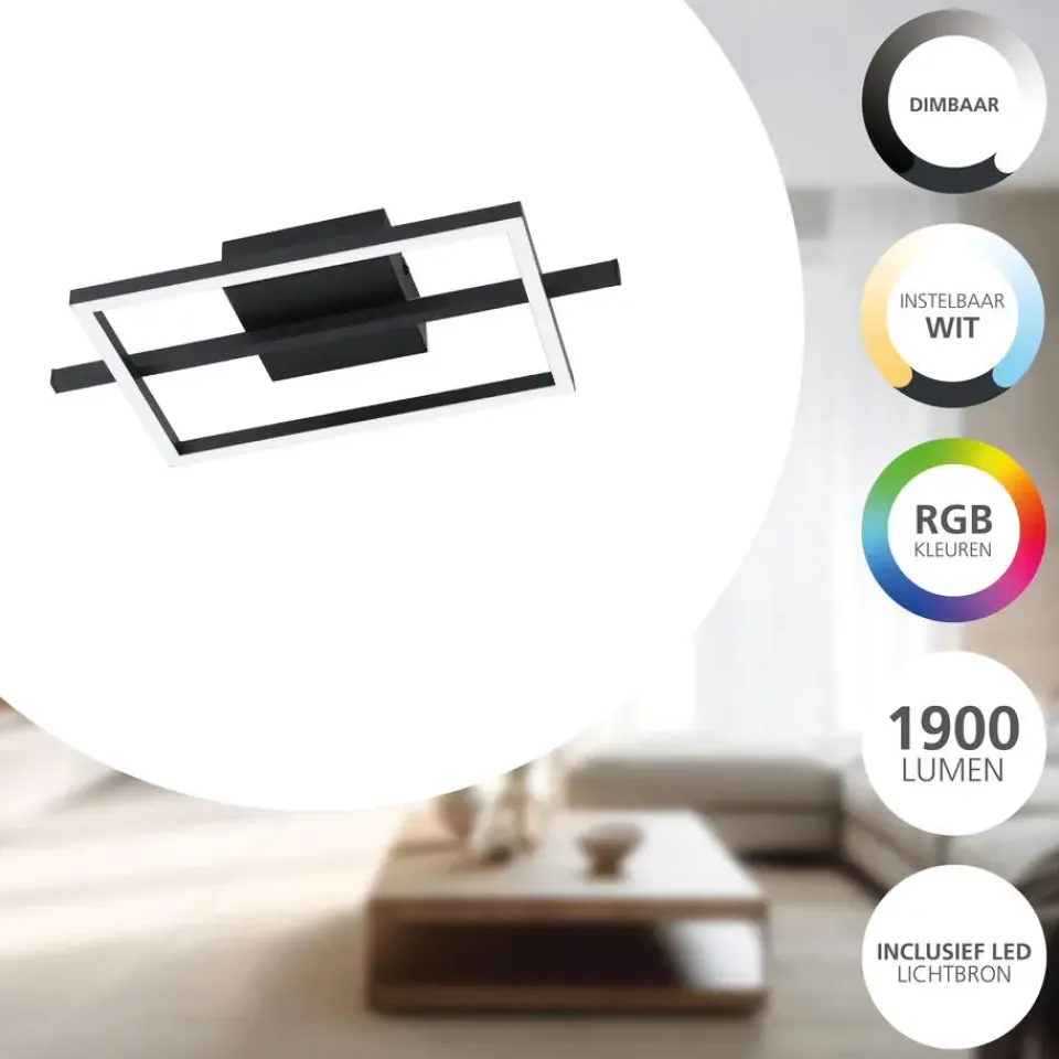 EGLO Amandolo Plafondlamp - LED - 40 cm - Zwart/Wit - Instelbaar RGB New