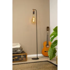 EGLO Apricale Staande lamp - E27 - Leer - Zwart/Bruin New