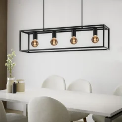 EGLO Eldrick Hanglamp - 4xE27 - 85 cm - industrieel - Staal - Zwart Best