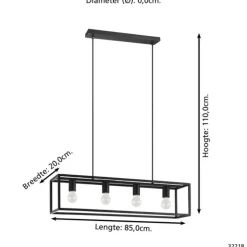 EGLO Eldrick Hanglamp - 4xE27 - 85 cm - industrieel - Staal - Zwart Best