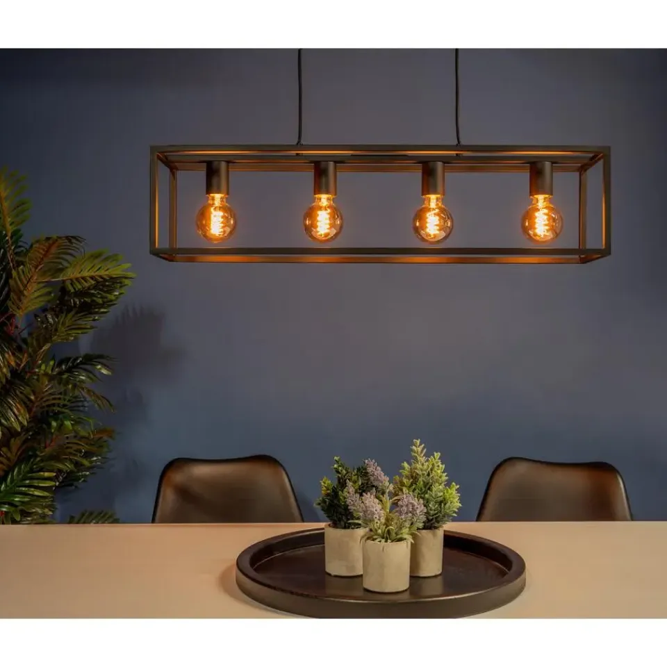 EGLO Eldrick Hanglamp - 4xE27 - 85 cm - industrieel - Staal - Zwart Best