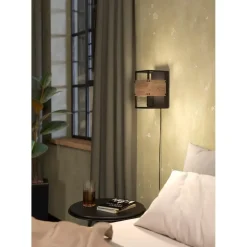 EGLO Evesham Wandlamp - E27 - 24 cm - Zwart/Bruin - Hout Hot