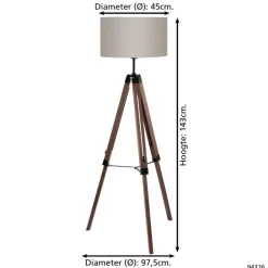 EGLO Lantada Vloerlamp - E27 - 143 cm - Noten/Taupe Sale