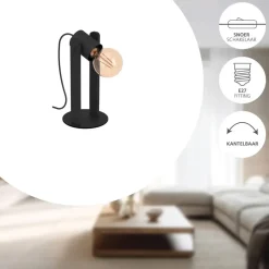 EGLO Plimsoll Tafellamp - E27 - 25,5 cm - Zwart - Hout Online