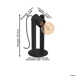EGLO Plimsoll Tafellamp - E27 - 25,5 cm - Zwart - Hout Online